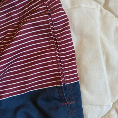 Hollister Board Shorts Size 28 XS Dark Blue Burgundy Striped Swim Trunks