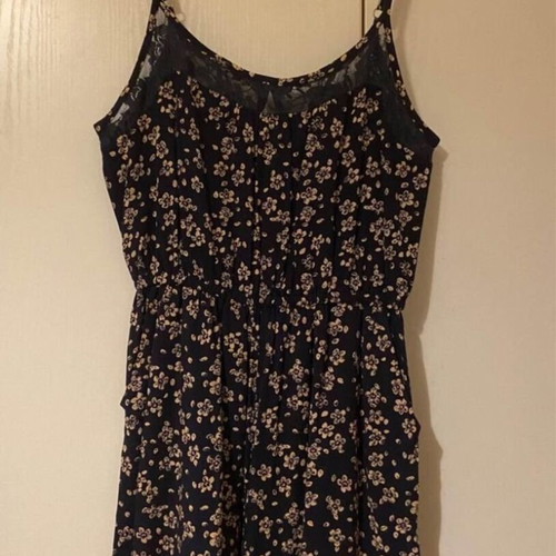 Pink Woman playsuit used, floral dark blue, size M