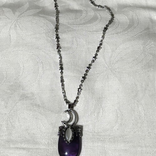 Amethyst Moon Necklace with Steel Starry Chain