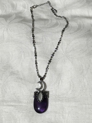 Amethyst Moon Necklace with Steel Starry Chain