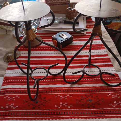 Vintage iron candlesticks pair 23cm height like new
