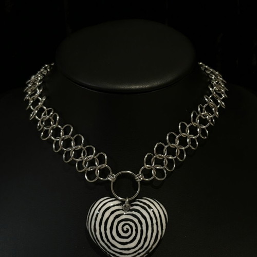 Spiral heart necklace handmade new from stainless steel and resin