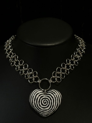 Spiral heart necklace handmade new from stainless steel and resin