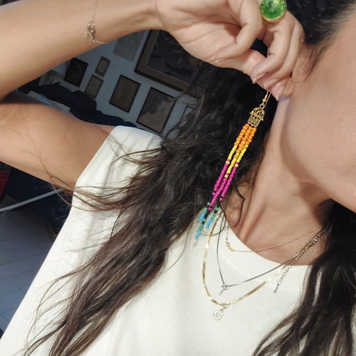 Moroccan style earrings, 2 pairs, long and lightweight, multicolor