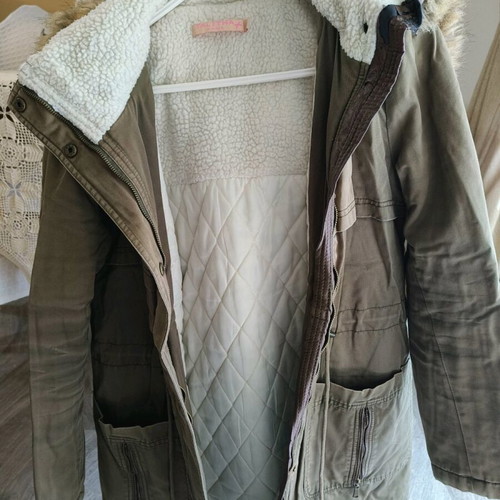 Khaki parka jacket used, size large