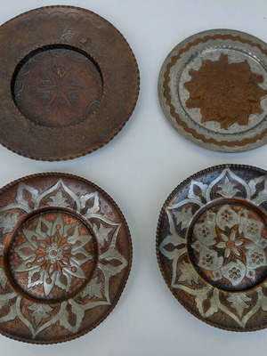 Copper Greek handmade carved wall plates used, all together