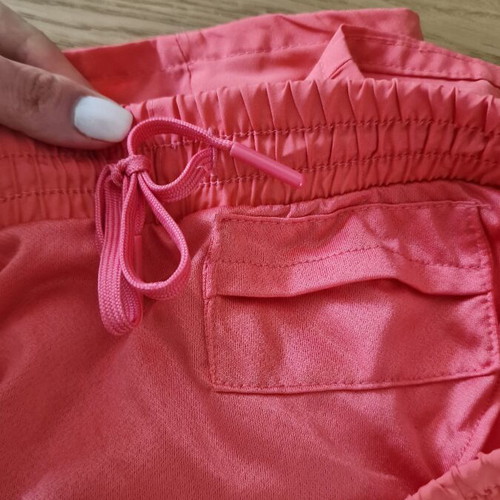 Adidas running shorts used, pink with patterned side panels and yellow accents, size S