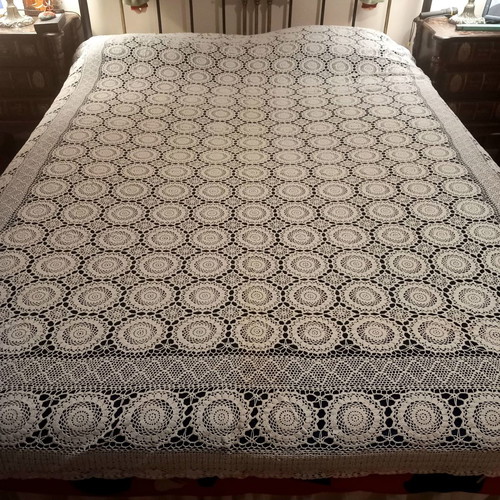 Knitted handmade blanket used white with fine yarn
