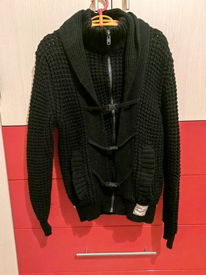 Ανδρική πλεκτή ζακέτα μεταχειρισμένη, μέγεθος L, μαύρη