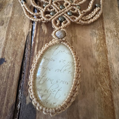 Statement macrame necklace choker with brass beads and vintage element new