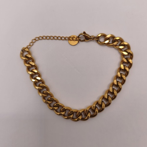 Women's thick curb chain bracelet, gold stainless steel 316L