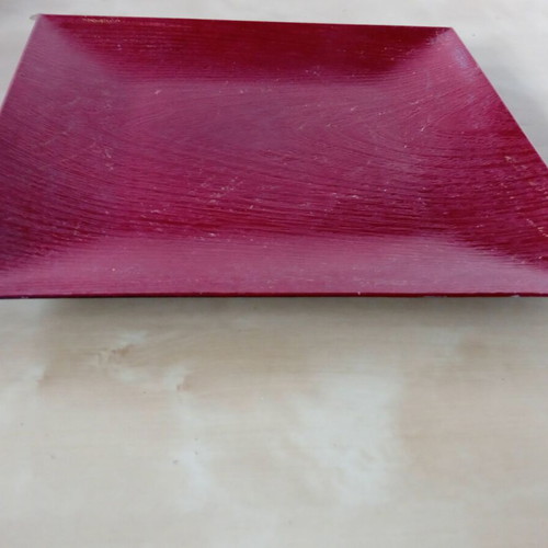 Decorative plastic red square platter used, 32x32 cm