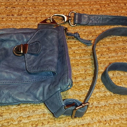 Original bag used, blue, made of genuine leather