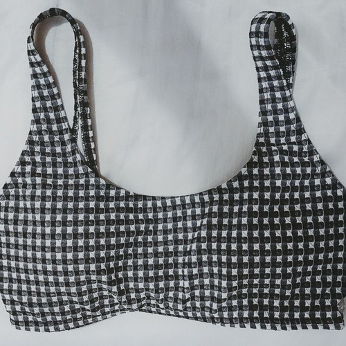 Aurely Surf Bralette Bikini Top New, Black and White Checkered