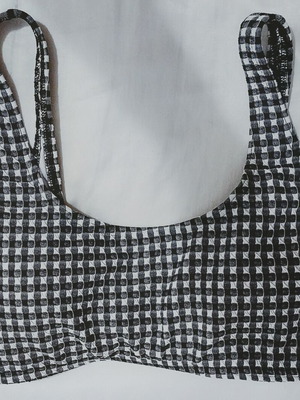 Aurely Surf Bralette Bikini Top New, Black and White Checkered