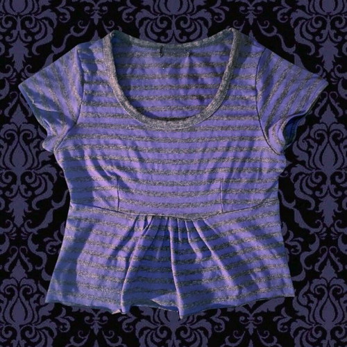 Purple gray striped emo baby-tee refurbished, XXS-XS