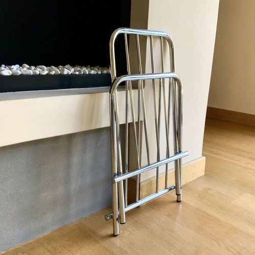 ZACK 1980s Folding Magazine Rack used, metal nickel finish