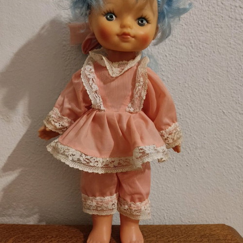Vintage Russian doll Malvina with blue hair used 35cm