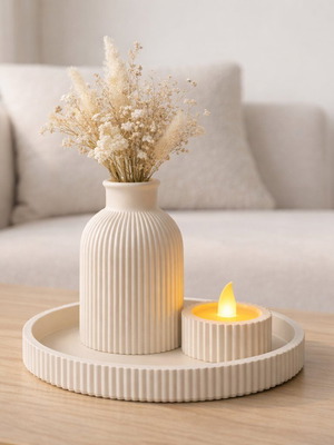 Decorative set with vase, tealight candle and tray new