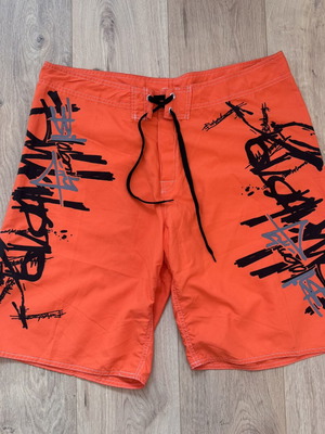 Billabong Vintage μαγιό βερμούδα, κατασκευασμένο στις ΗΠΑ, μέγεθος 40, πορτοκαλί και μαύρο, σαν καινούργιο