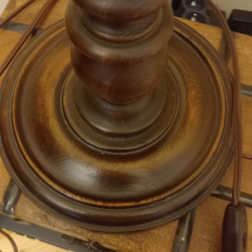 Wooden solid lamp used, height 55 cm, base diameter 22 cm