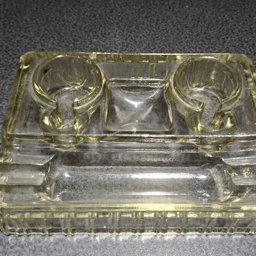 Glass double inkwell desk stand Art Deco vintage used