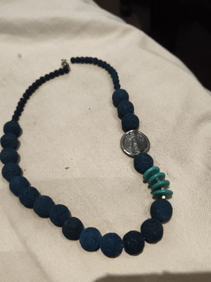 Necklace spring summer light earthy material like new, blue
