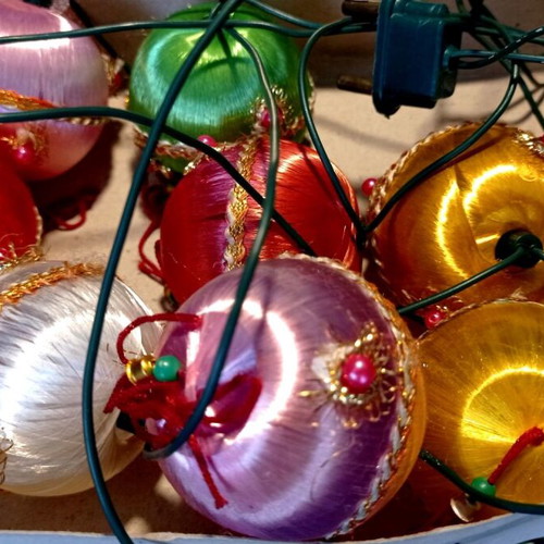 Vintage satin Christmas lights with box and drachma price