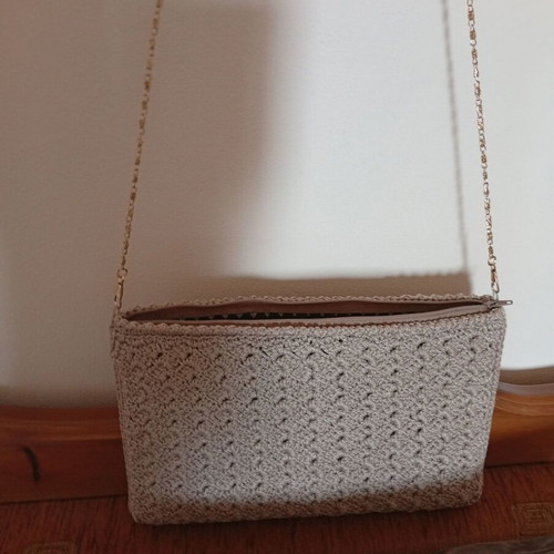 Handmade knitted bag like new, crossbody, beige