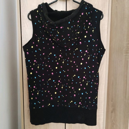 Double-sided vest with hood like new, cotton and astrakhan