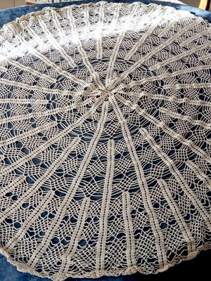 Handmade round white knitted tablecloth 103 cm