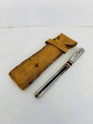 Art Deco Glass Cigarette Holder with Leather Pouch used, German collectible