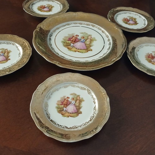 Furstenberg Germany porcelain set with Fragonard gold designs, vintage