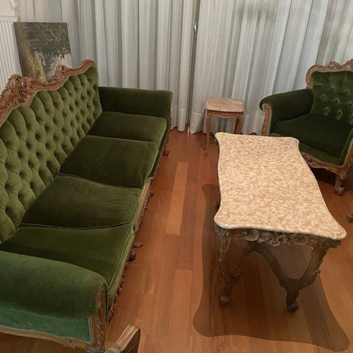 Vintage classic 6-piece living room set used with carved solid wood and marble tables