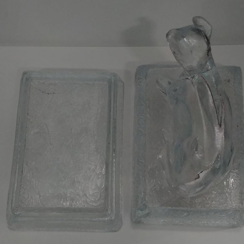 Butter box/ butter container Art Deco glass Zabkowice Poland 1930