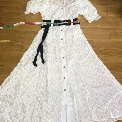 Midi dress S like new, white with puff sleeves and black waist ties