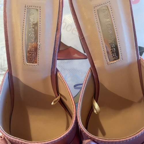 Pink satin mules new with bow and thick square heel Primark