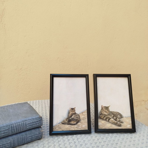Set of 2 Tiger Cat Prints 10x15 with Black Frame