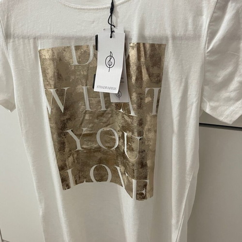 Stradivarius white T-shirt with gold print XS new
