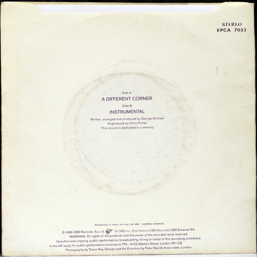 George Michael A Different Corner 7'' vinyl used, pop