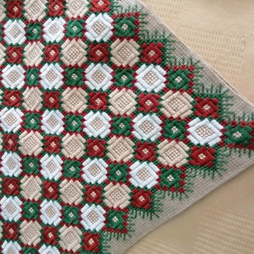 Vintage handmade table runner set with geometric embroidery