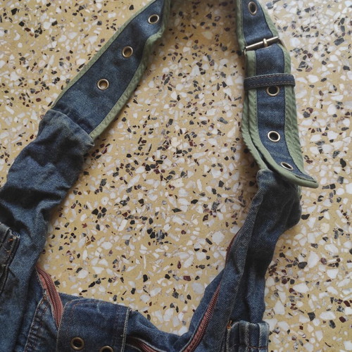 Vintage denim shoulder bag, blue multicolor