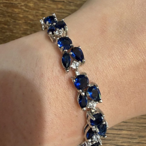 Bracelet with blue zircon stones, new, stainless steel