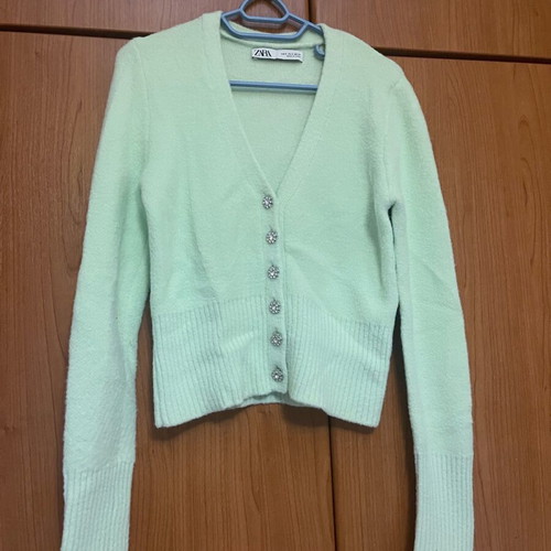 Zara cardigan with jewel button like new, size small, green