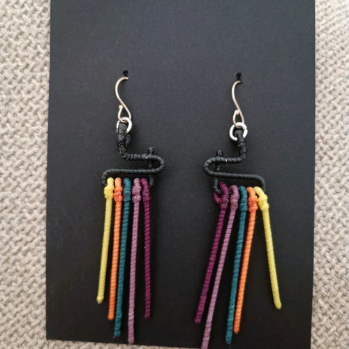 Handmade earrings with wire, wax thread, silk thread, silver hook new