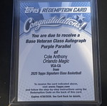 Cole Anthony Base Veteran Class Autograph Purple Parallel Topps Redemption Card