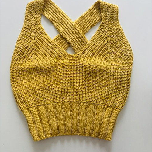 Mustard knit top with crossed back