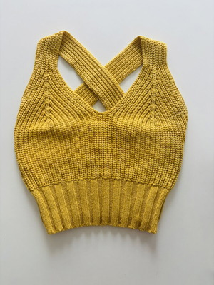 Mustard knit top with crossed back