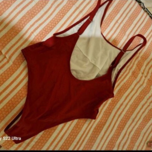 Cool brand burgundy red one-piece swimsuit, large