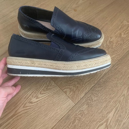 Zara platform moccasins used with straw sole, blue